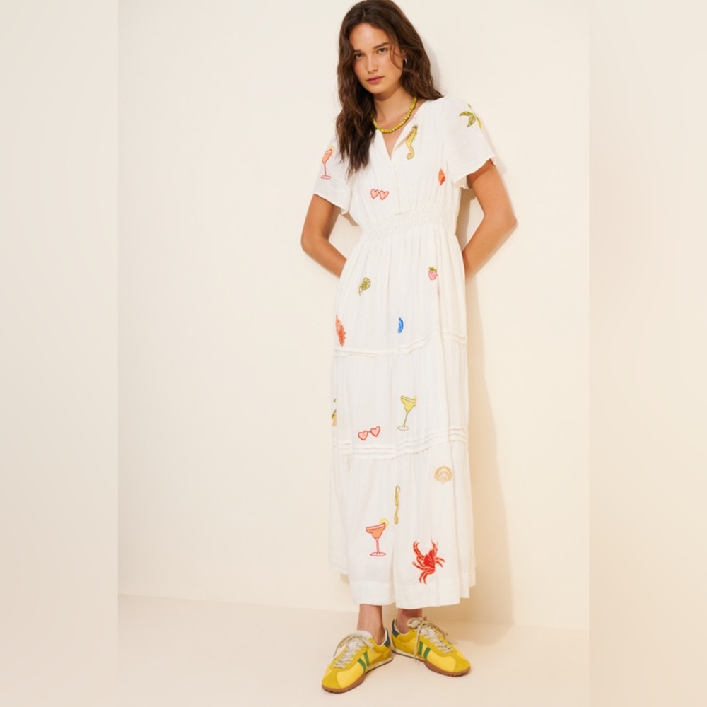 ANTHROPOLOGIE The Somerset Maxi Linen icon Embroidery edition
